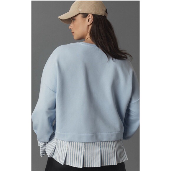 Anthropologie Maeve Twofer Sweatshirt Blue Striped Trim Preppy Comfy Size XL New - Picture 3 of 10